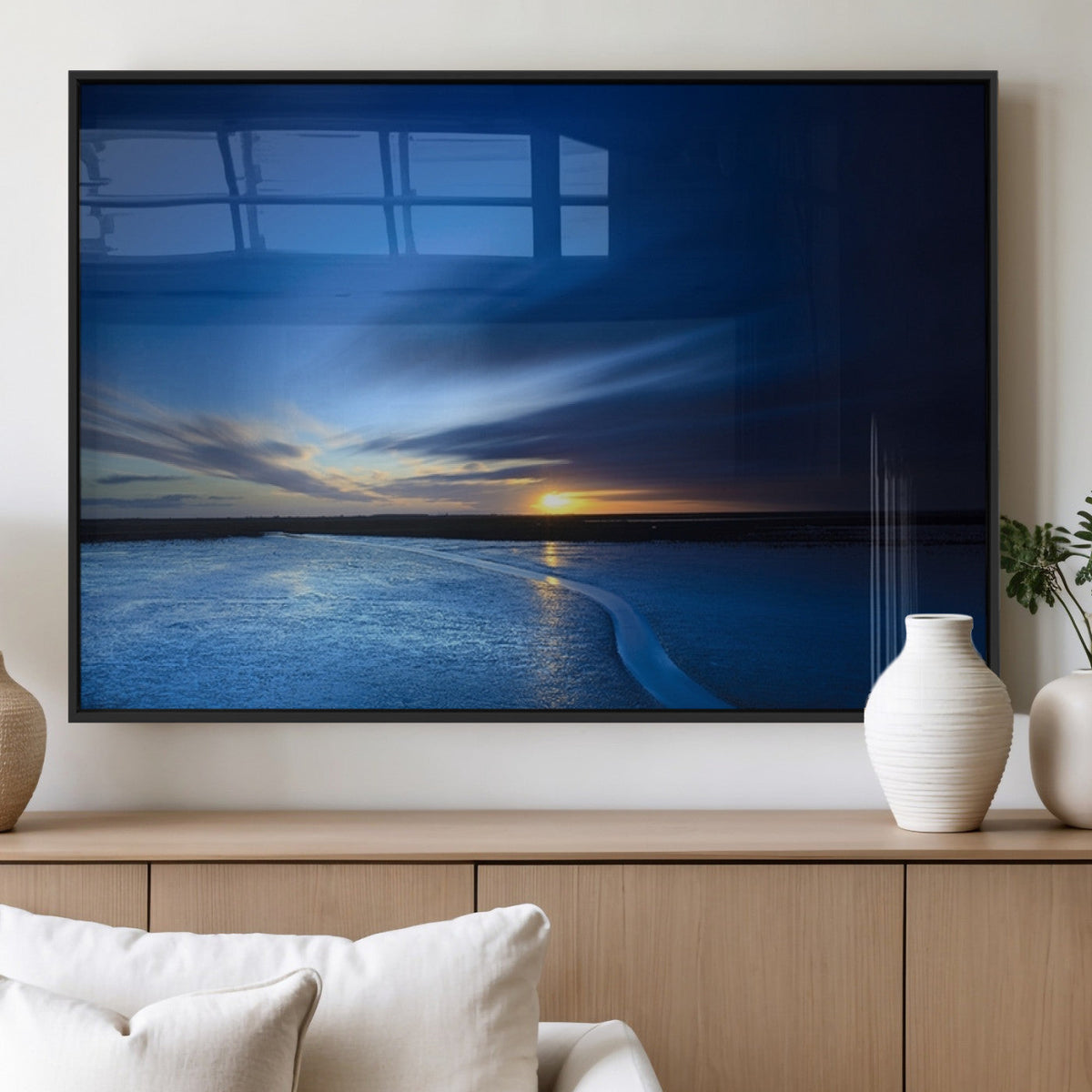 Blue Sunset Ocean Canvas Wall Art Print – Serene Coastal