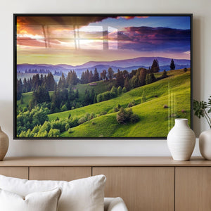 Green Hills and Sunset Wall Art Print - Scenic Landscape