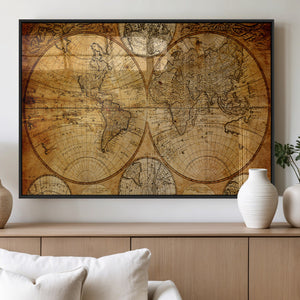 Vintage World Map Canvas Print – Antique Push Pin Travel