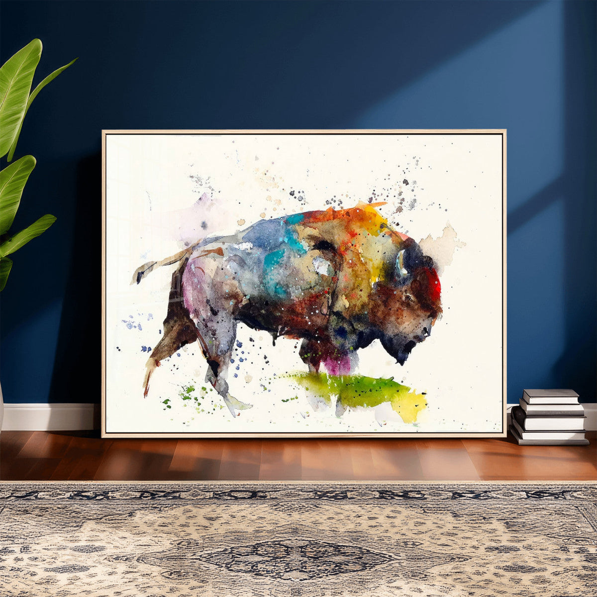 Abstract Buffalo Wall Art, Western Watercolor Bison Canvas