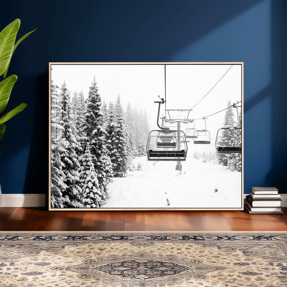 Ski Wall Art - Ski Lift Wall Art Canvas Print Snow Covered