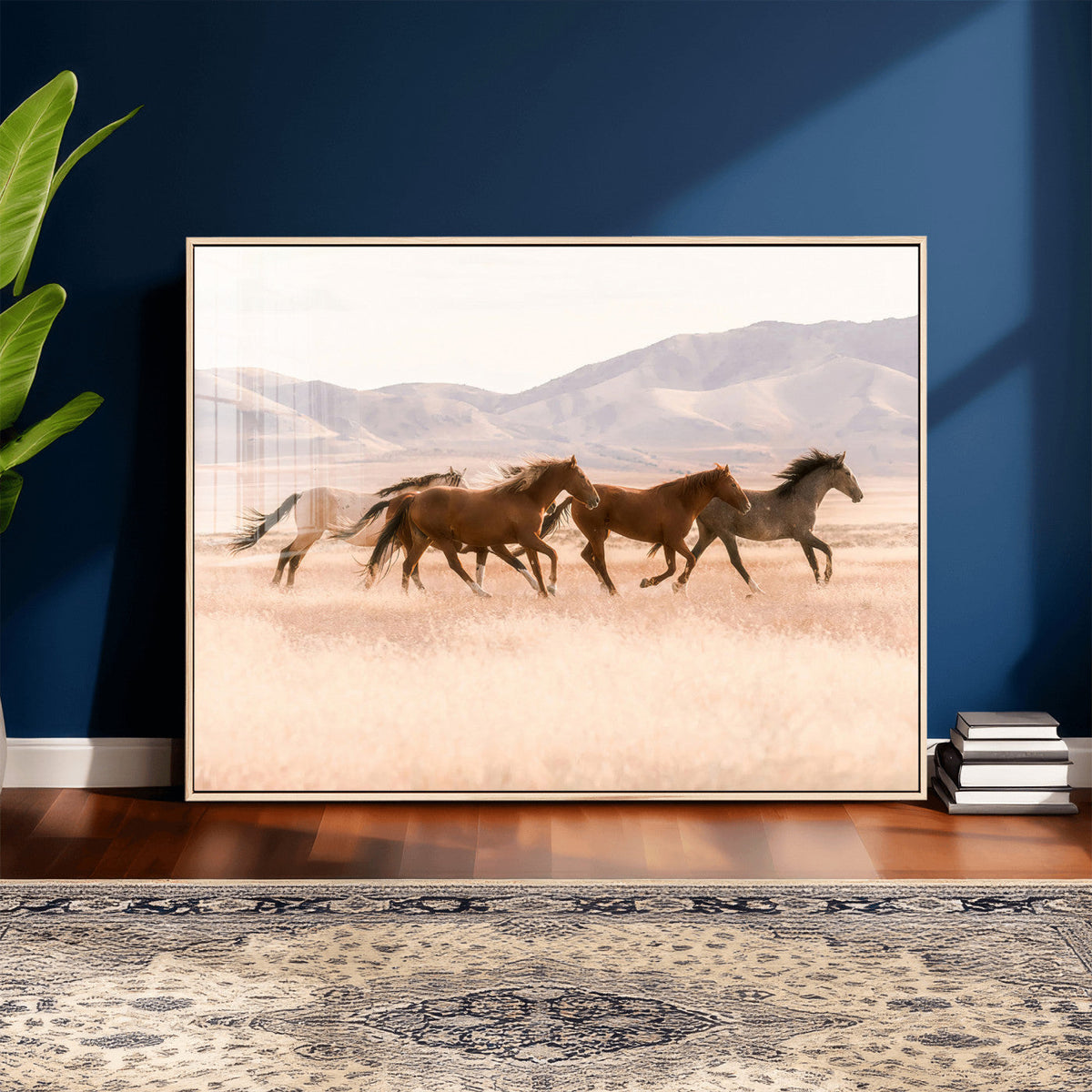 Wild Horse Wall Art Canvas Print – Framed Rustic Western Art