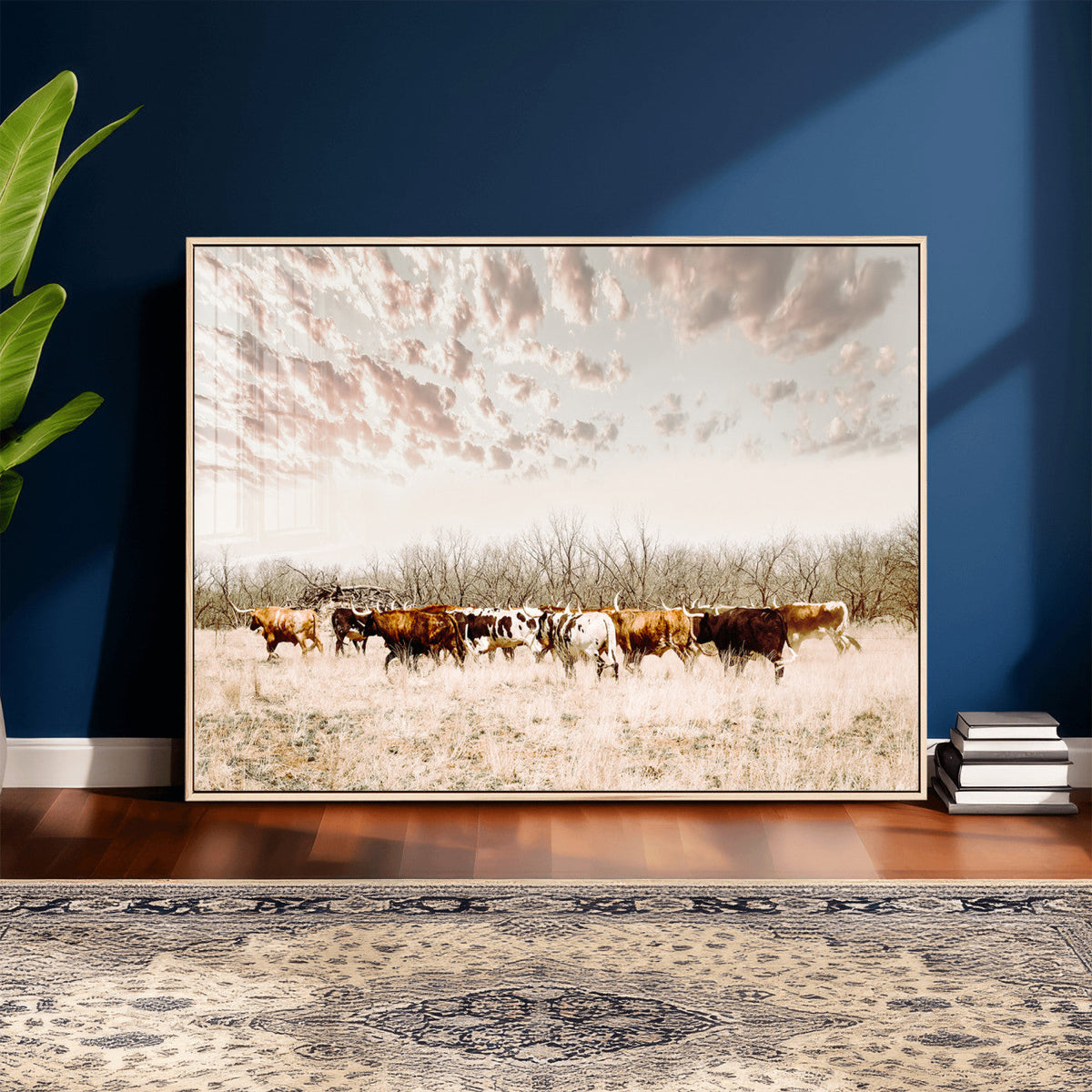 Longhorn Cattle Wall Art Canvas Print – Framed Texas Ranch