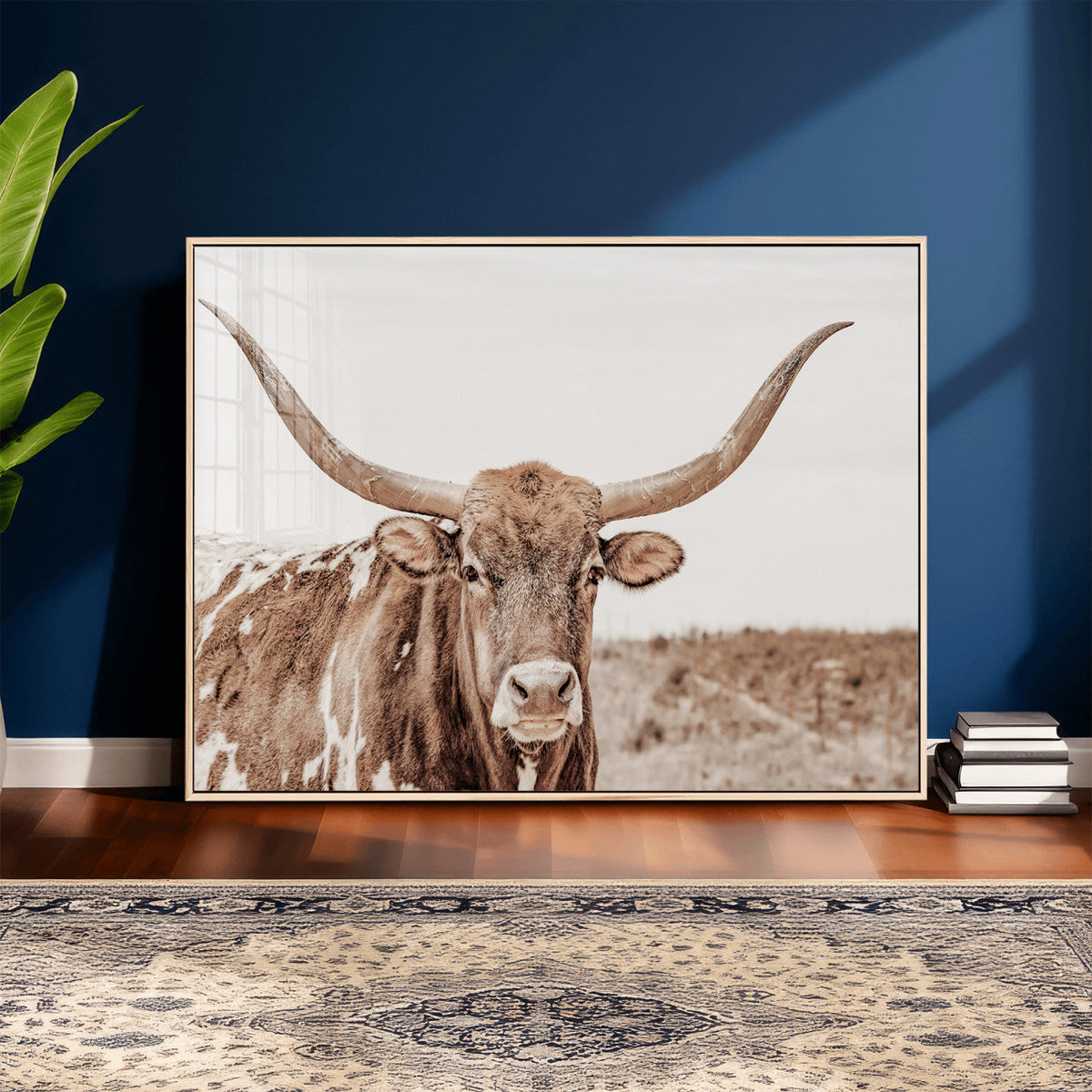 Longhorn Cow Wall Art Canvas Print – Framed Texas Ranch