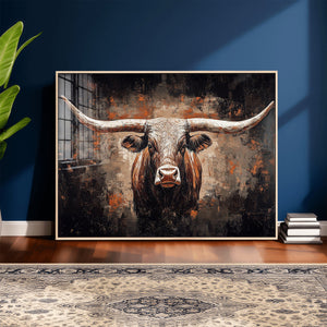Abstract Longhorn Wall Art Canvas Print – Vintage Western