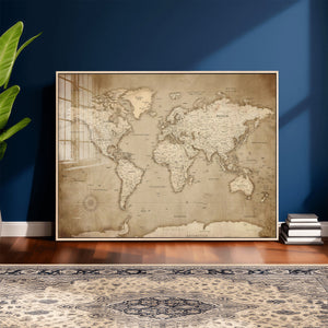 Colorful Watercolor World Map Canvas Wall Art – Framed