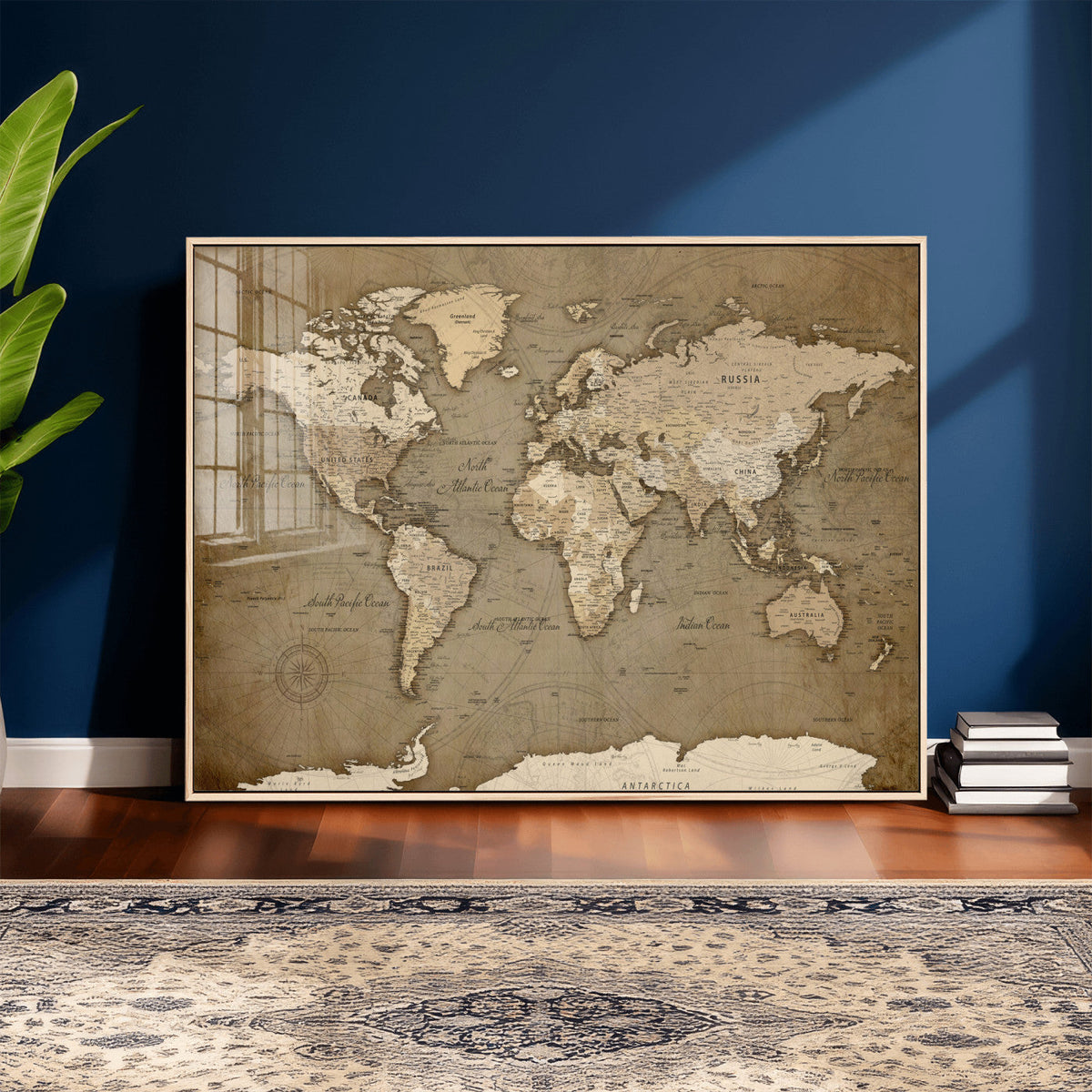 World Map Wall Art Canvas Print, Framed Map Art Picture