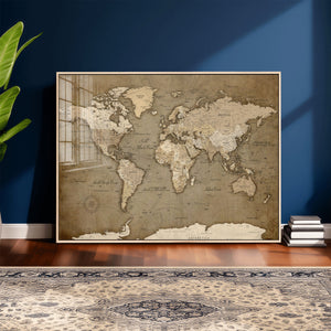 World Map Wall Art Canvas Print, Framed Map Art Picture