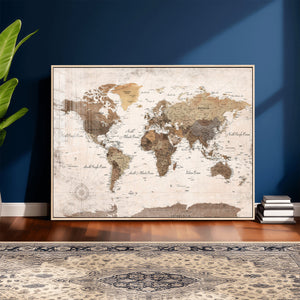 World Map Canvas Print – Framed Travel Map Wall Art for
