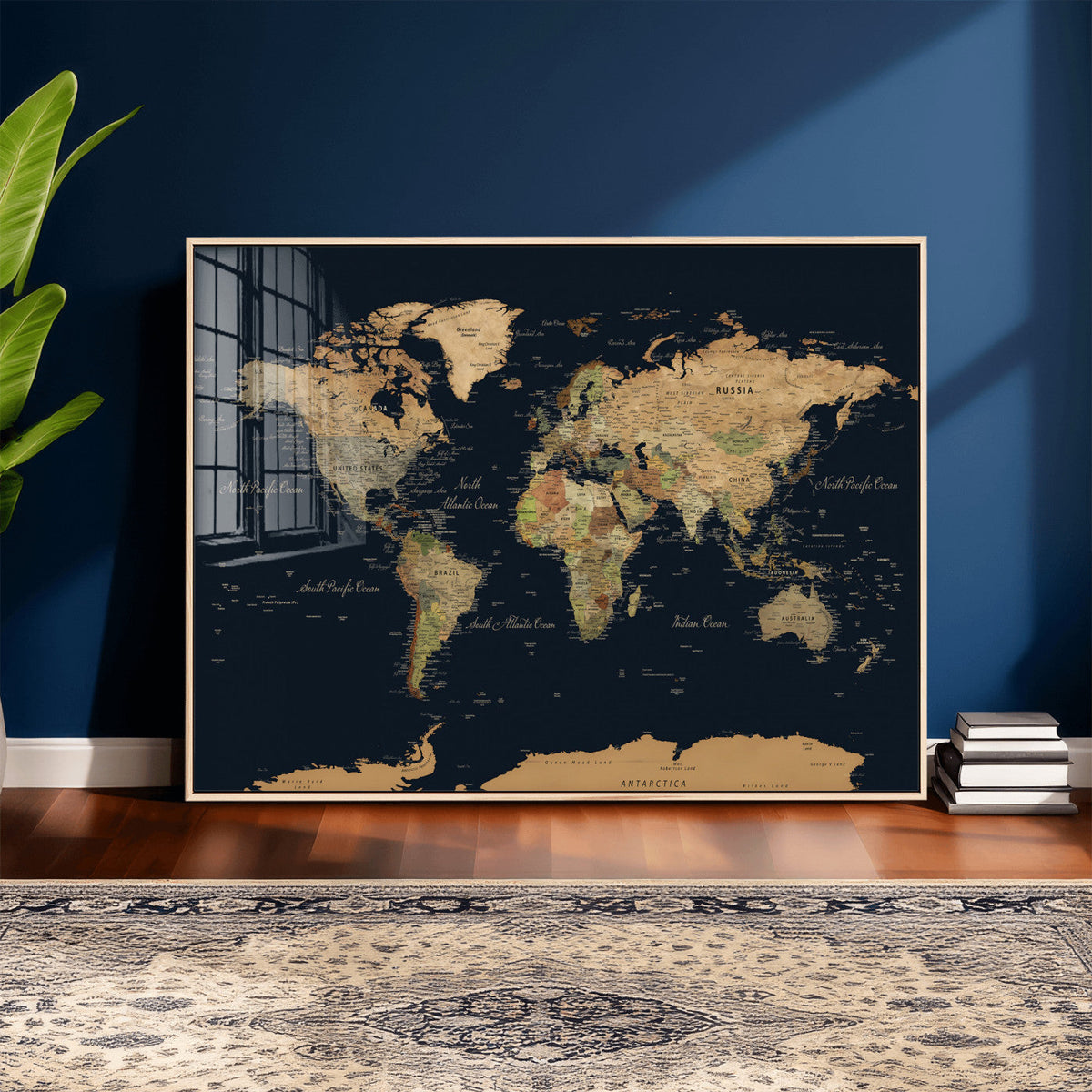 Vintage World Map Canvas on the Dark Background Wall Art