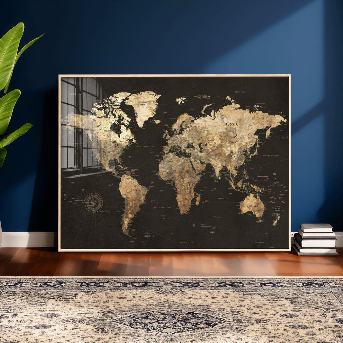 Framed World Map with Pin Canvas Print – Detailed World Map