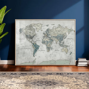 Neutral Vintage World Map Canvas Wall Art Print, Classic Map