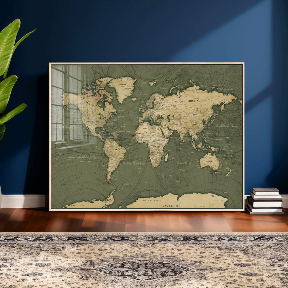 Large World Map Canvas Wall Art Print for Study Room Decor -