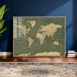 Large World Map Canvas Wall Art Print for Study Room Decor -