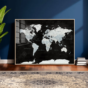 World Map Canvas Print – Framed Push Pin Wall Art, Color