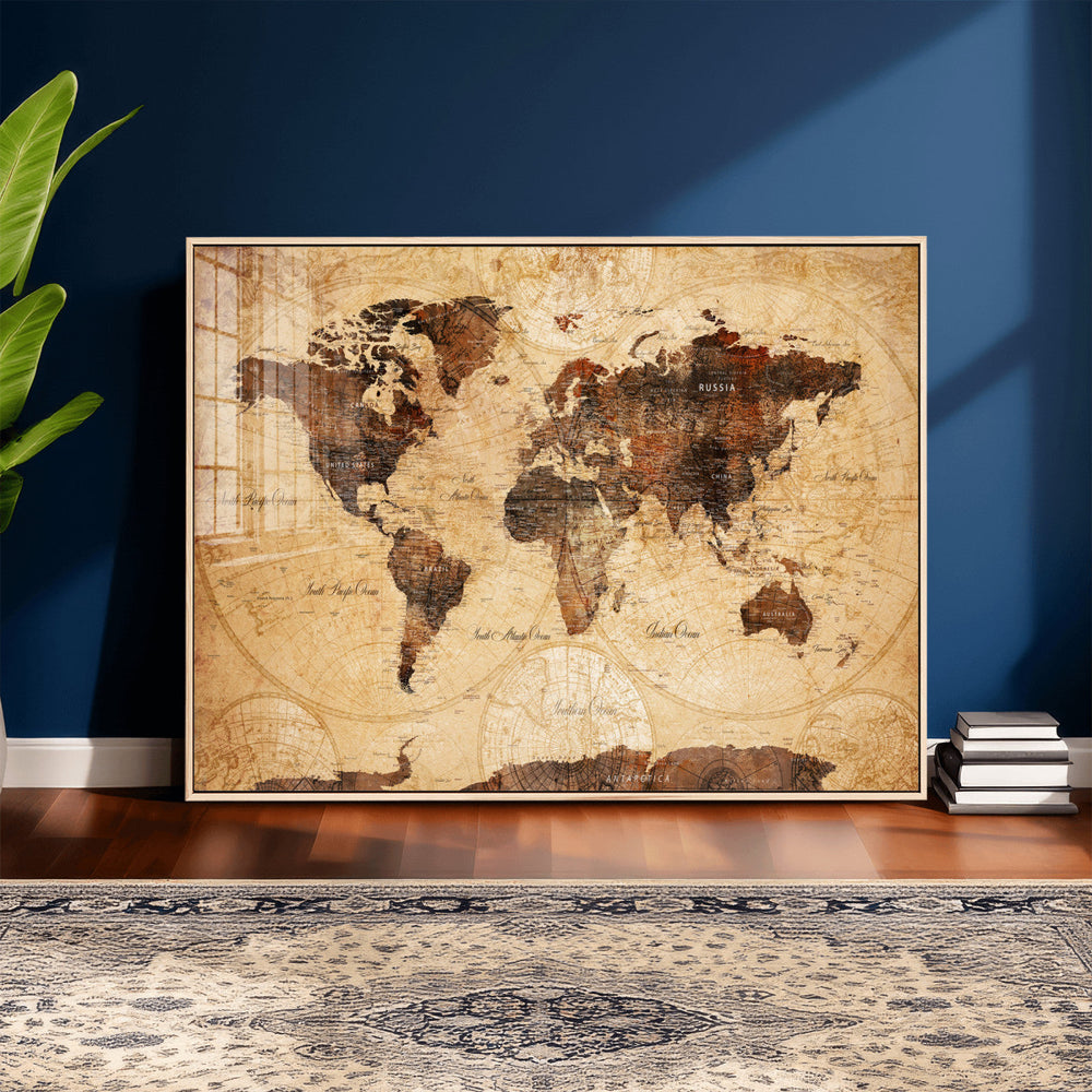 Modern Red and Gray World Map Canvas Print – Framed Wall Art