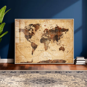 Modern Red and Gray World Map Canvas Print – Framed Wall Art
