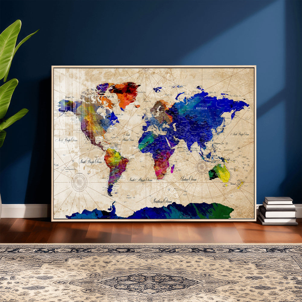Watercolor World Map Canvas Print – Framed Wall Art for