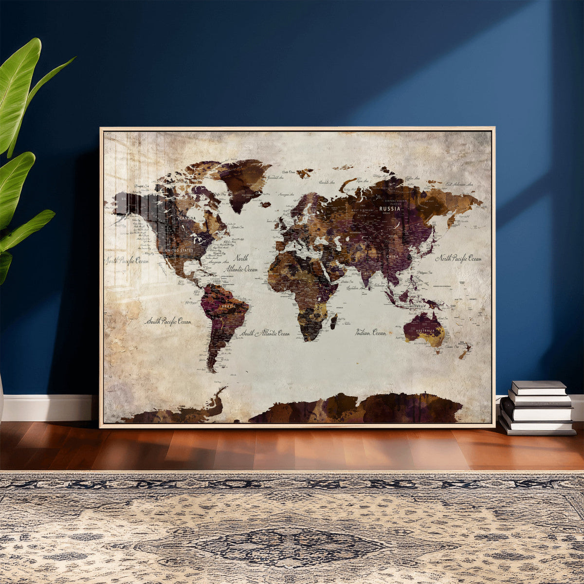 World Map Canvas Triptych – Colorful Global Wall Art for