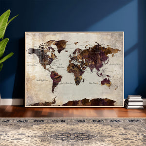 World Map Canvas Triptych – Colorful Global Wall Art for