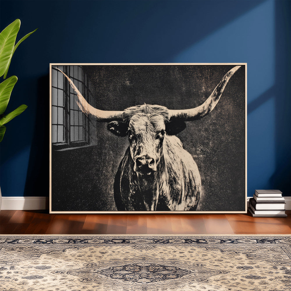 Vintage Texas Longhorn Bull Wall Art Canvas Print, Cow