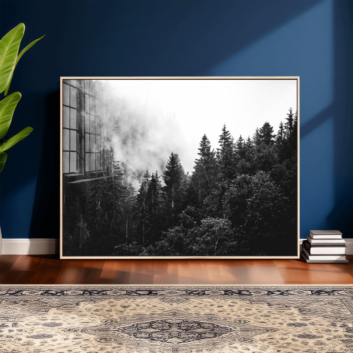 Black White Forest Wall Art Canvas Print, Misty Pine Tree