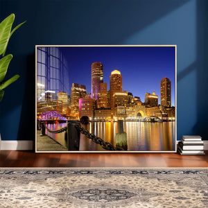 Boston Wall Art Canvas Print, Boston City Downtown Night