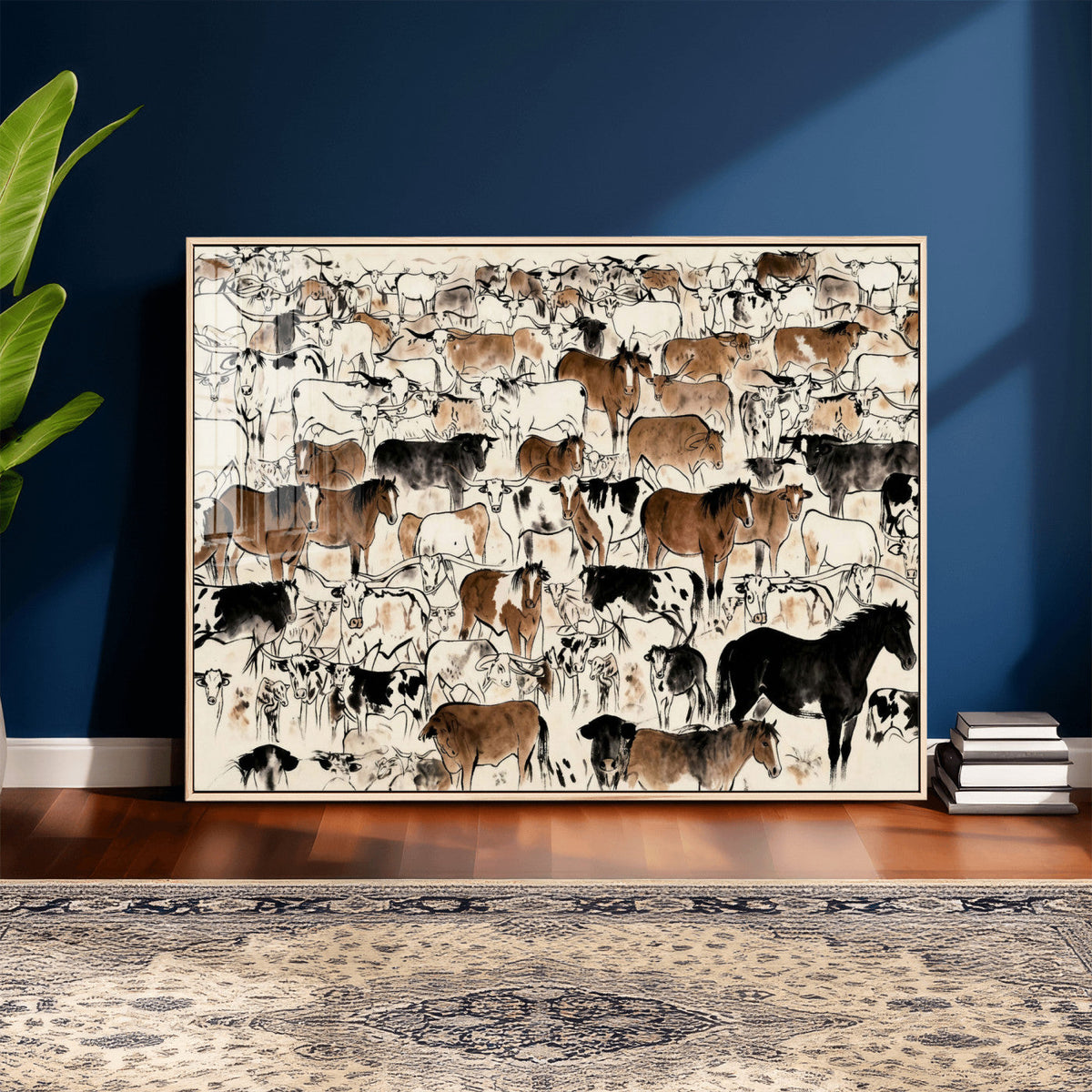 Farmhouse Animals Horse Longhorn Cow Wall Art Canvas Print -