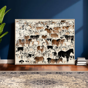 Farmhouse Animals Horse Longhorn Cow Wall Art Canvas Print -