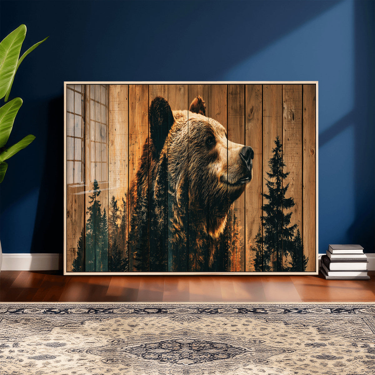 Rustic Bear Wall Art Canvas Print – Woodland Wildlife