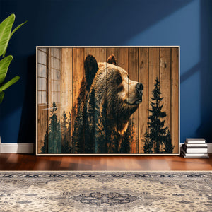 Rustic Bear Wall Art Canvas Print – Woodland Wildlife