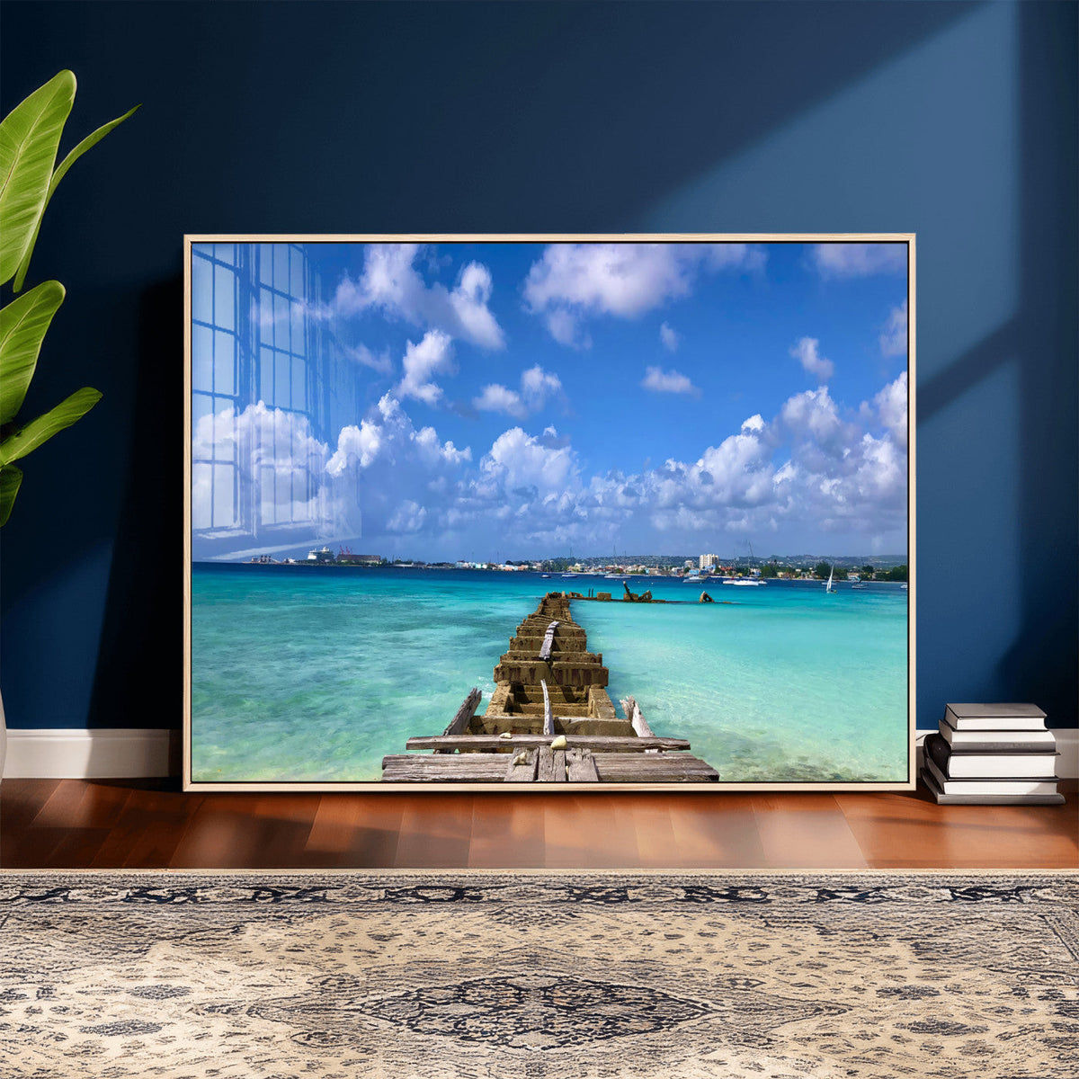 Caribbean Ocean Pier Seascape Wall Art Canvas Print,