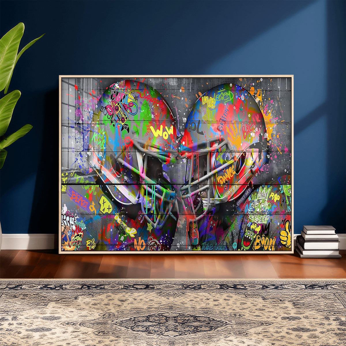 Graffiti Football Helmets Wall Art Canvas Print, Urban