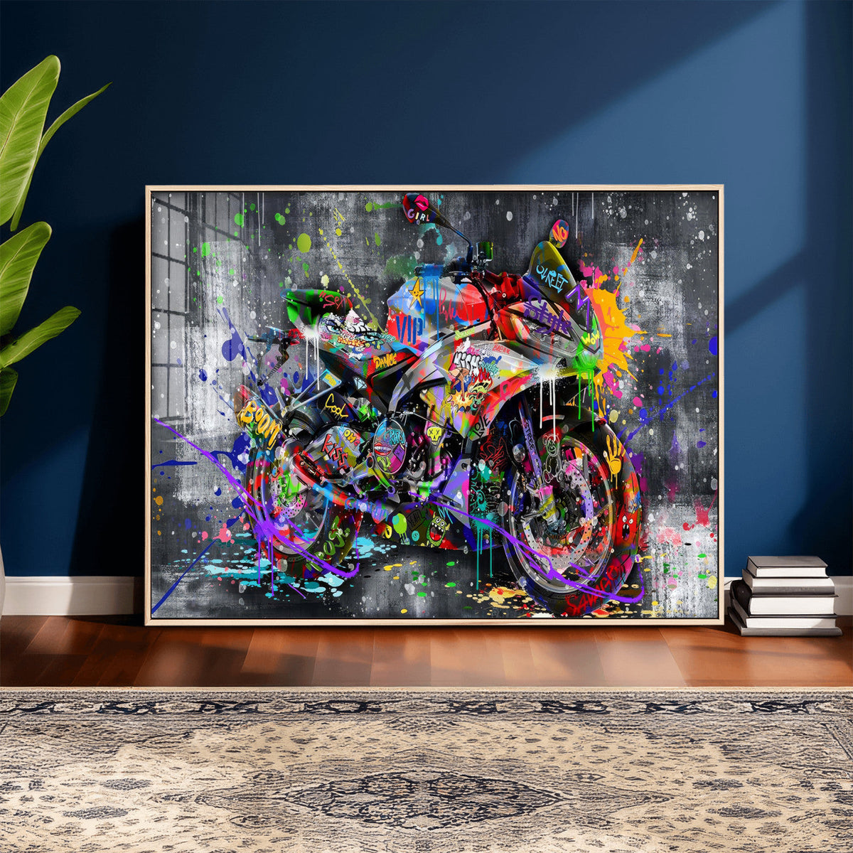 Graffiti Motorcycle Wall Art Canvas Print, Urban Street Art