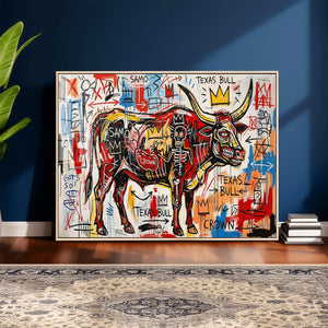 Texas Bull Wall Art Canvas Print, Abstract Graffiti Bull