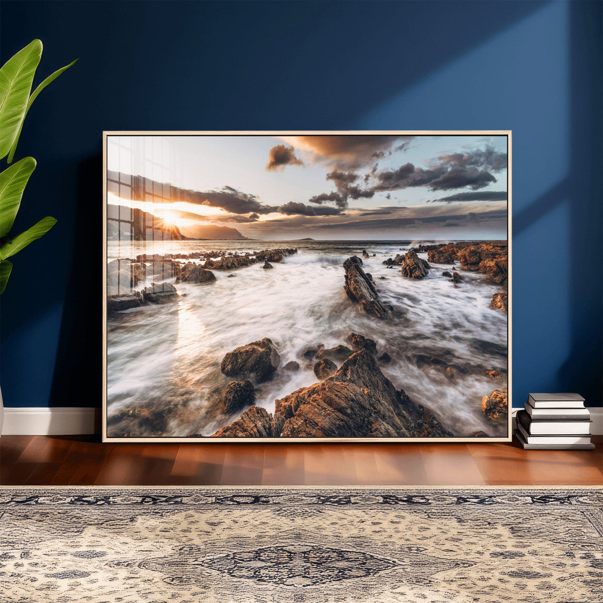 Rocky Coast Ocean Sunset Wall Art Canvas Print, Dramatic