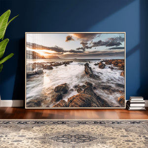 Rocky Coast Ocean Sunset Wall Art Canvas Print, Dramatic