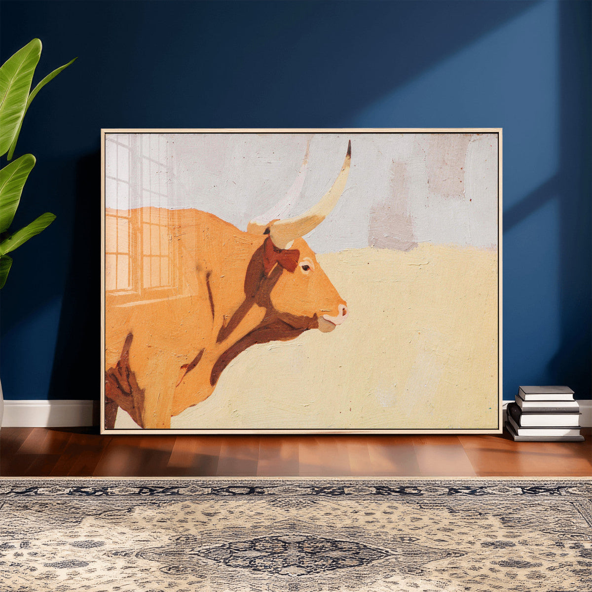 Minimal Longhorn Bull Wall Art Canvas Print, Neutral Western