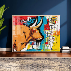 Basquiat Style Bull Graffiti Wall Art Canvas Print, Street