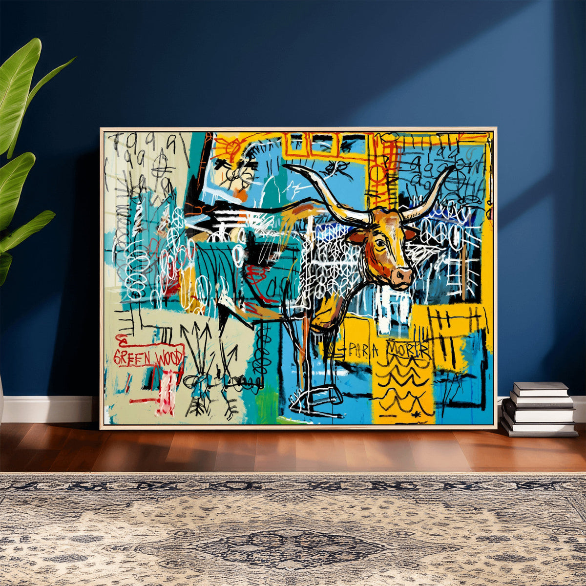 Basquiat Style Bird Bull Graffiti Wall Art Canvas Print,