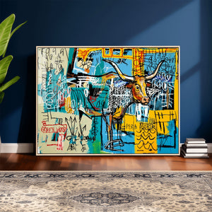 Basquiat Style Bird Bull Graffiti Wall Art Canvas Print,