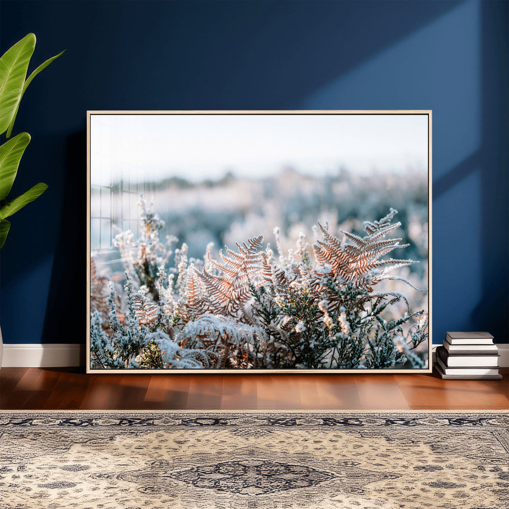 Frosted Fern Wall Art Canvas Print, Soft Winter Botanical