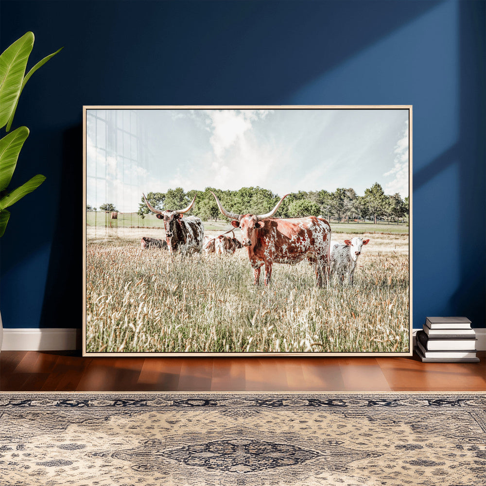 Texas Longhorn Cattle Wall Art Canvas Print, Rustic Ranch