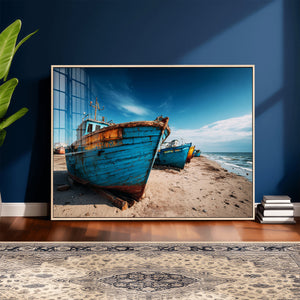 Coastal Fishing Boats Wall Art Canvas Print, Sunset Beach