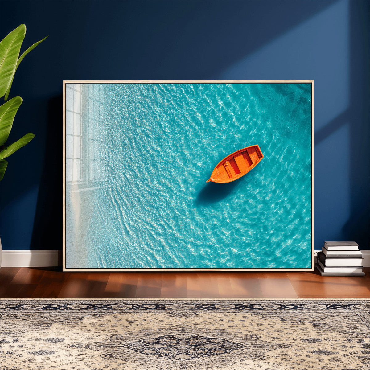 Minimalist Boat Wall Art Canvas Print, Aerial Sea Landscape
