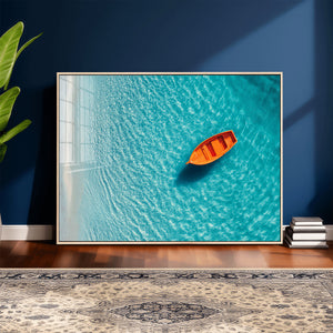 Minimalist Boat Wall Art Canvas Print, Aerial Sea Landscape