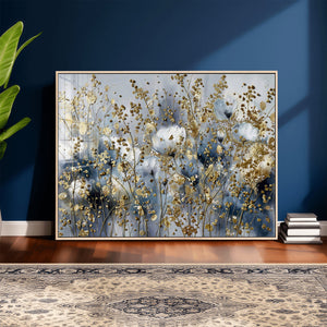 Abstract Floral Wall Art Canvas Print – Gold and Blue