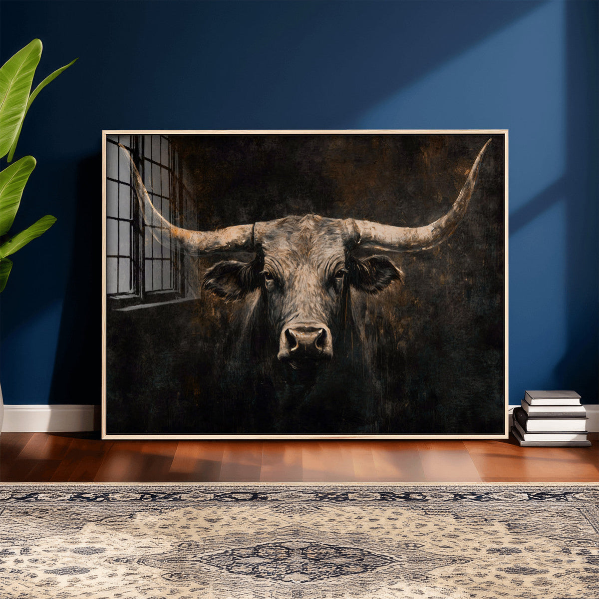 Vintage Longhorn Bull Wall Art Canvas Print – Rustic Western