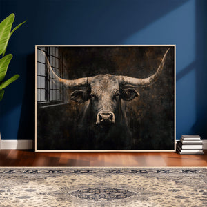 Vintage Longhorn Bull Wall Art Canvas Print – Rustic Western