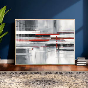 Gray Red Abstract Wall Art Canvas Print, Modern Abstract